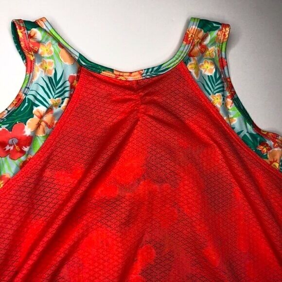 Danskin NOW Athletic Workout Double 2-Layer Top Coral Green L (10-12) Tropical - Picture 3 of 9